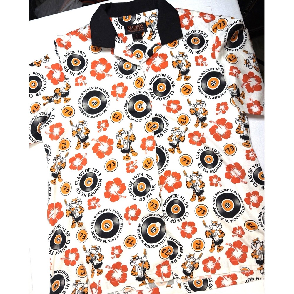 Reunion Outfitters Class Of 1973 45th‎ Reunion Tiger Hawaiian Camp Shirt Men's L